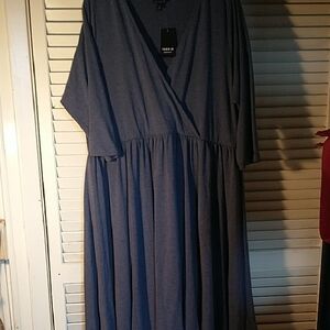 NWOT Torrid 3/4 Sleeve Blue Longer Pull On dress Gathered Waist Sx 3x v Neck